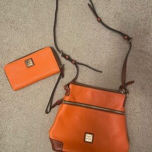 Dooney & Bourke Orange and Brown Crossbody Bag with Wallet